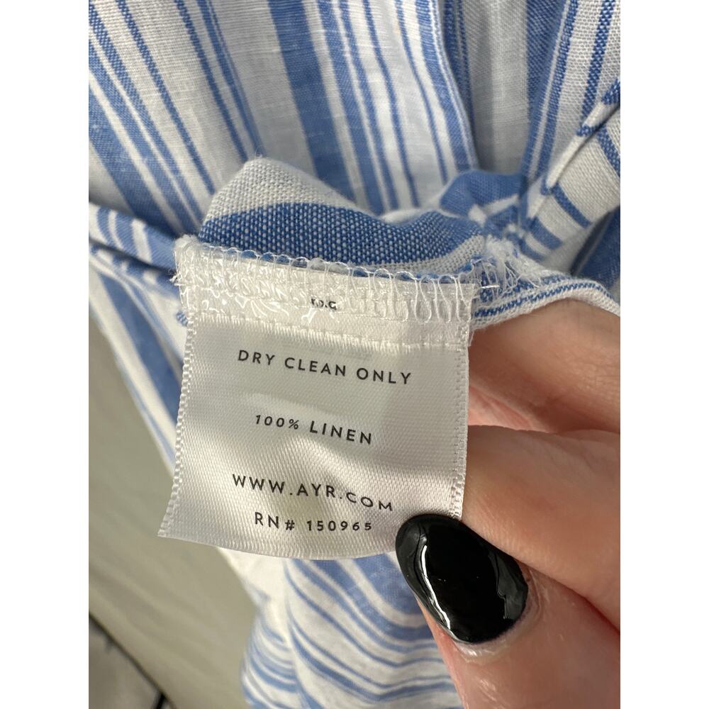 AYR Dress Womens XS Blue Striped Maxi Linen Button Tie Front Pockets Coastal - Picture 4 of 8